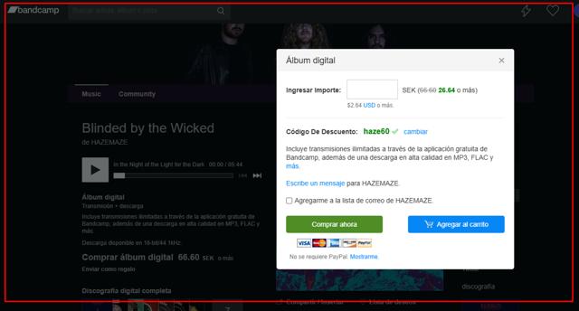 Bandcamp checkout page showing Bandcamp discount code box | Screenshot taken by SimplyCodes community member on Mar 7, 2025
