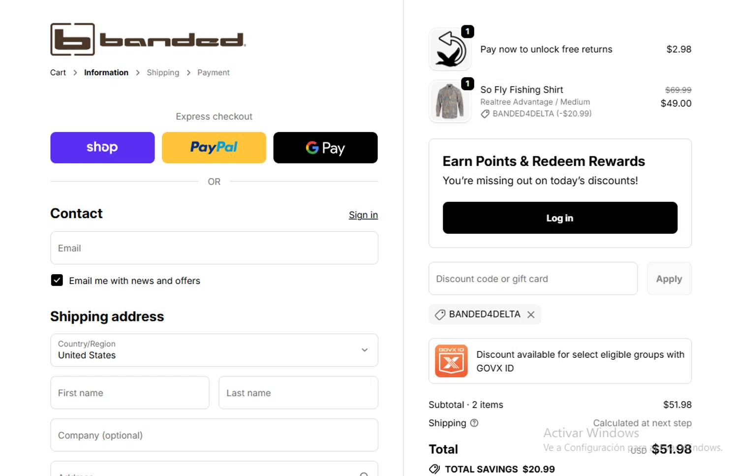 Banded Hunting Gear promo code screenshot showing code BANDED4DELTA applied at Banded Hunting Gear checkout page. Uploaded by SimplyCodes community member Gary_23 on Nov 15, 2025