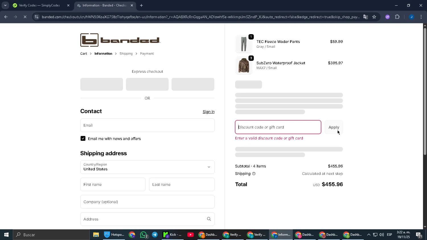 Banded Hunting Gear promo code screenshot showing code Dakota217 applied at Banded Hunting Gear checkout page. Uploaded by SimplyCodes community member RebateCaptain6440 on Nov 19, 2025