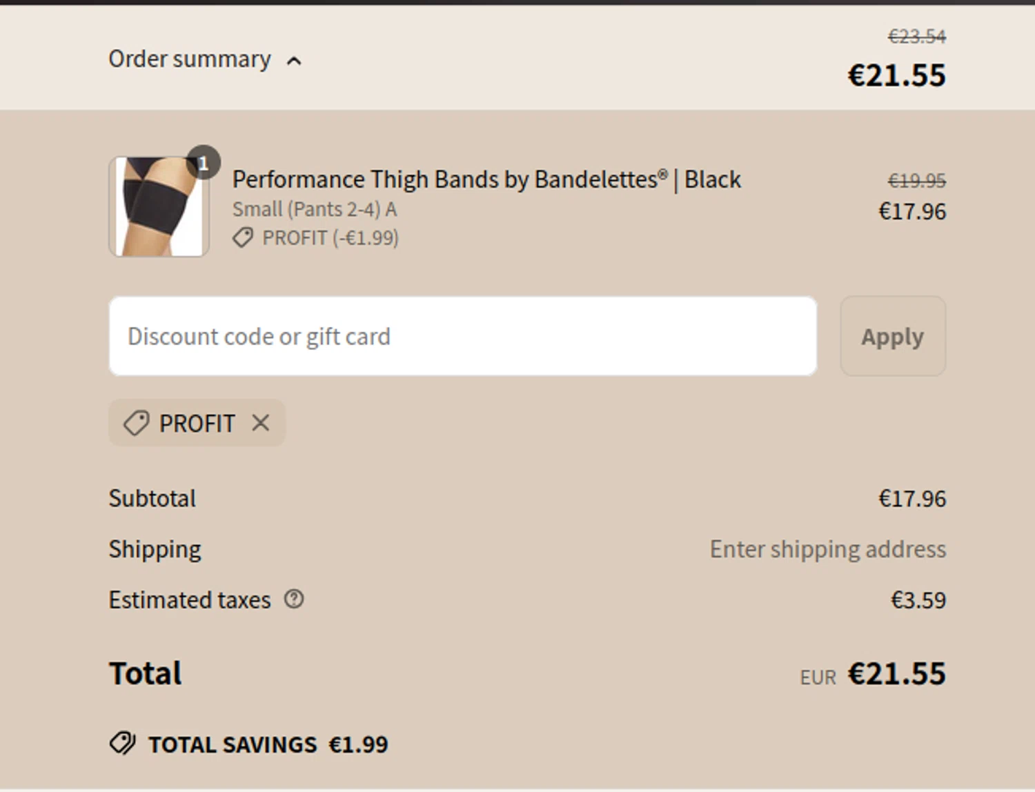 Bandelettes promo code screenshot showing code PROFIT applied at Bandelettes checkout page. Uploaded by SimplyCodes community member jadapev on Jun 16, 2025