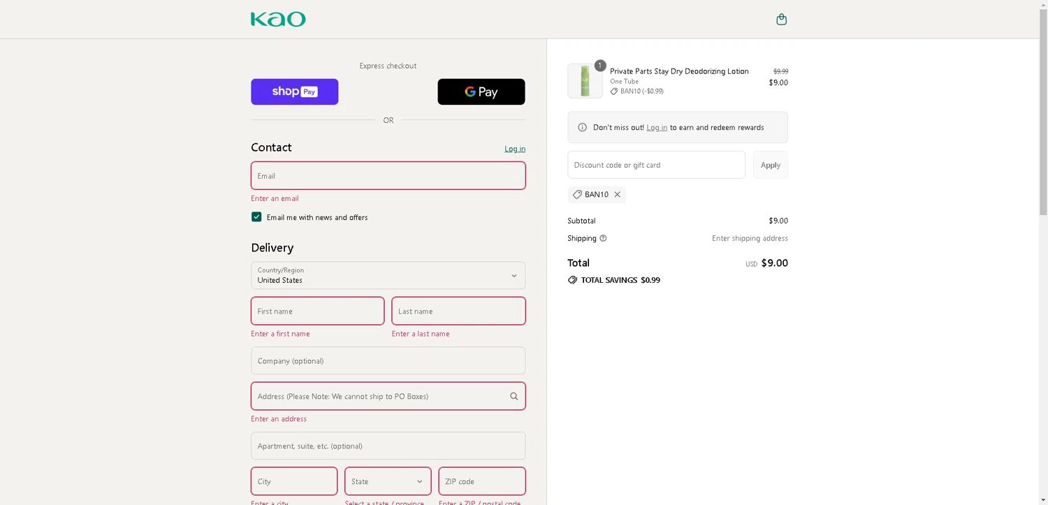 Ban Deodorant promo code screenshot showing code BAN10 applied at Ban Deodorant checkout page. Uploaded by SimplyCodes community member PromoElite4745 on Aug 4, 2025