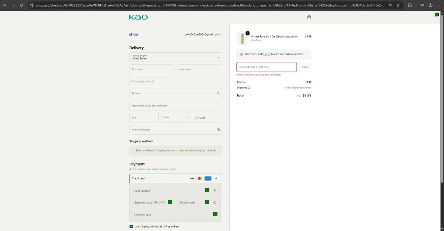 Ban Deodorant promo code screenshot showing code FALL10 applied at Ban Deodorant checkout page. Uploaded by SimplyCodes community member MRDEAL on Oct 2, 2025