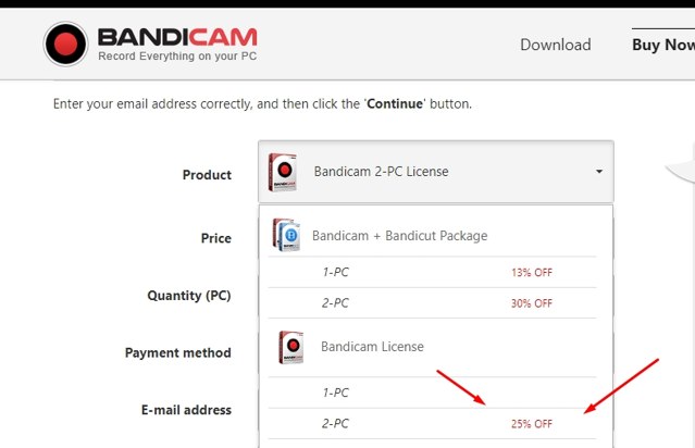 Bandicam checkout page showing Bandicam promo code box | Screenshot taken by SimplyCodes community member on Mar 18, 2021