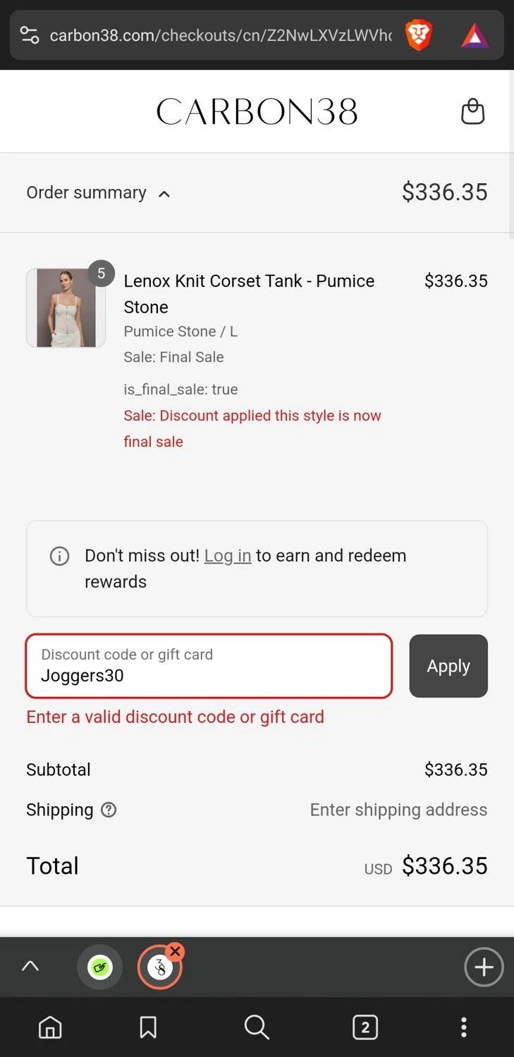 Bandier promo code screenshot showing code Joggers30 applied at Bandier checkout page. Uploaded by SimplyCodes community member xxdddd on Apr 20, 2025