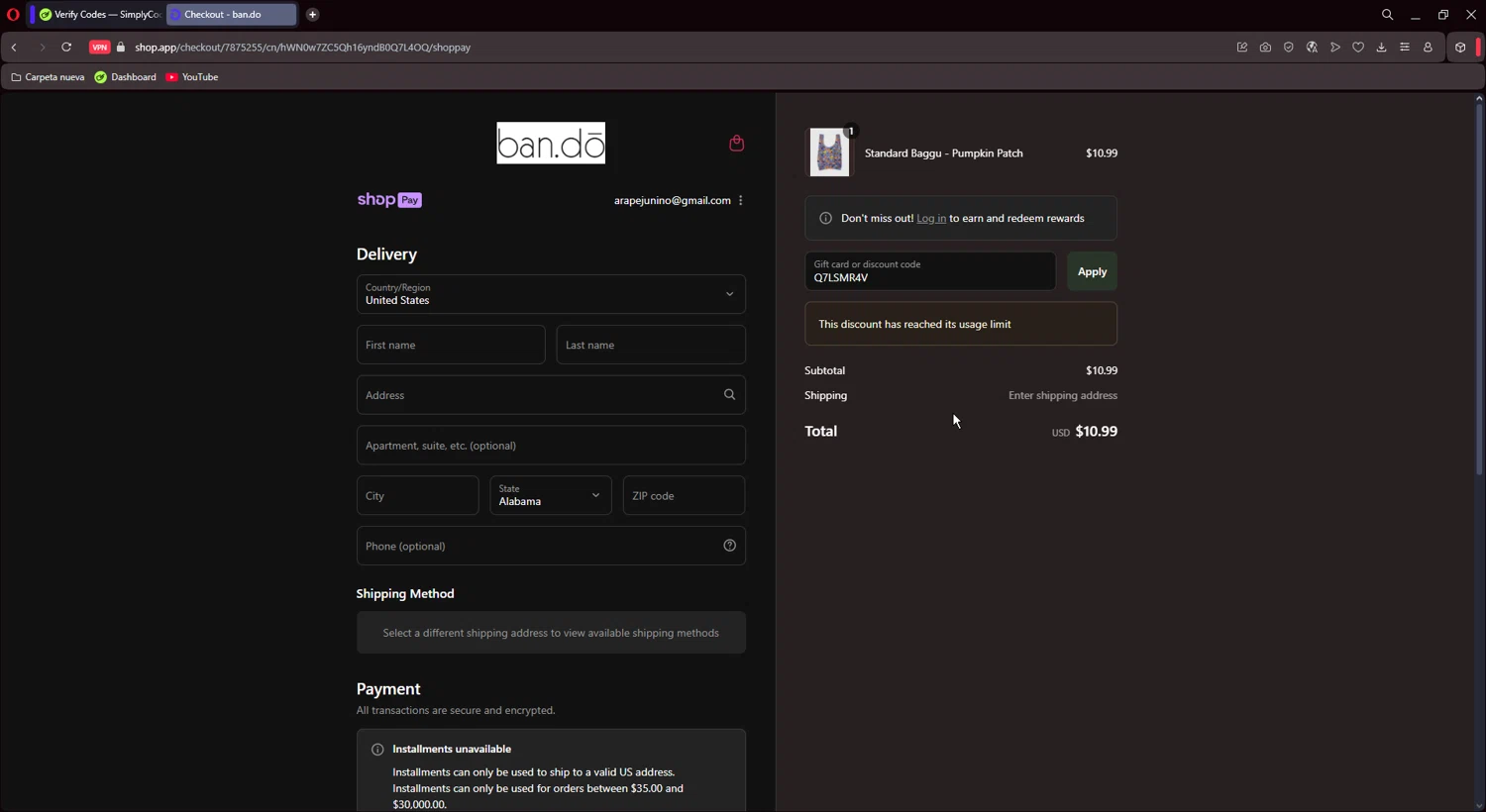 ban.do coupon code screenshot showing code Q7LSMR4V applied at ban.do checkout page. Uploaded by SimplyCodes community member CoinMaestro864 on Jul 23, 2025