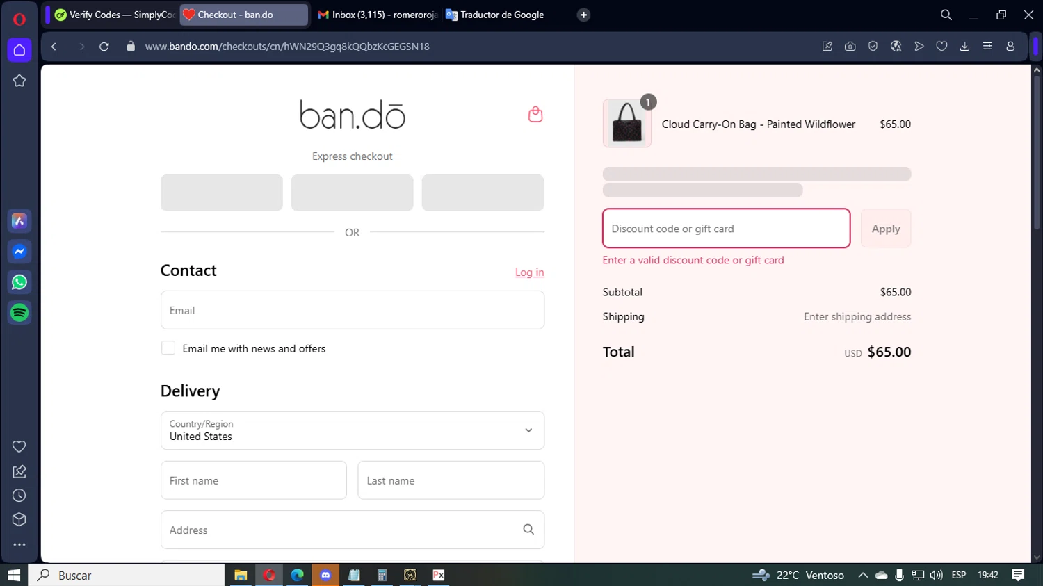 ban.do coupon code screenshot showing code ST7R9G49 applied at ban.do checkout page. Uploaded by SimplyCodes community member LegendaryEagle421 on Aug 24, 2025