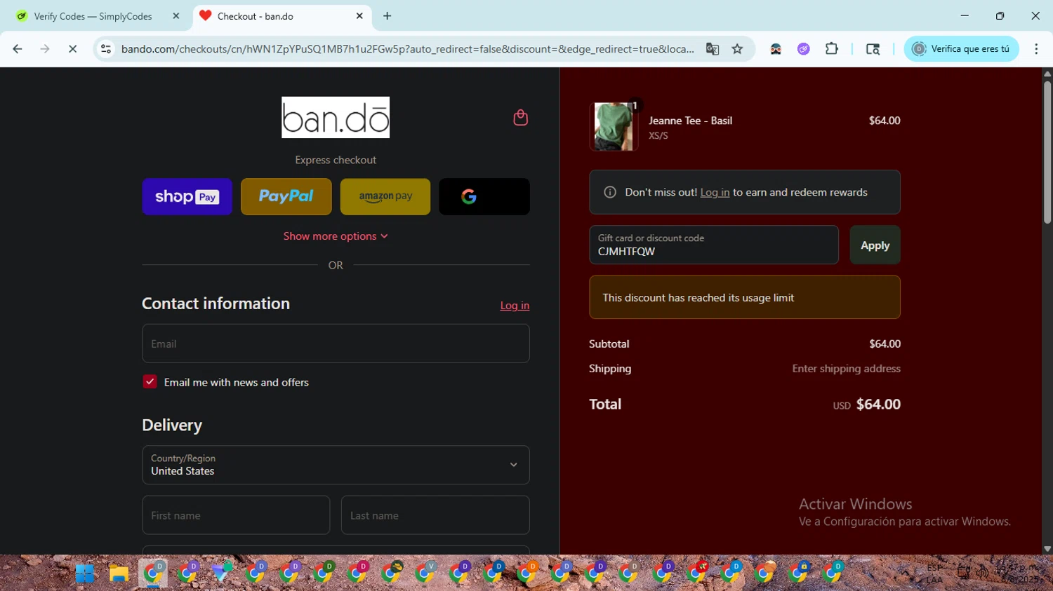 ban.do coupon code screenshot showing code CJMHTFQW applied at ban.do checkout page. Uploaded by SimplyCodes community member ScanMaven5756 on Aug 8, 2025