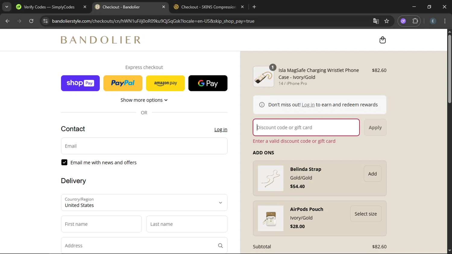 Bandolier coupon code screenshot showing code TOP10 applied at Bandolier checkout page. Uploaded by SimplyCodes community member LegendaryFox9861 on Aug 17, 2025