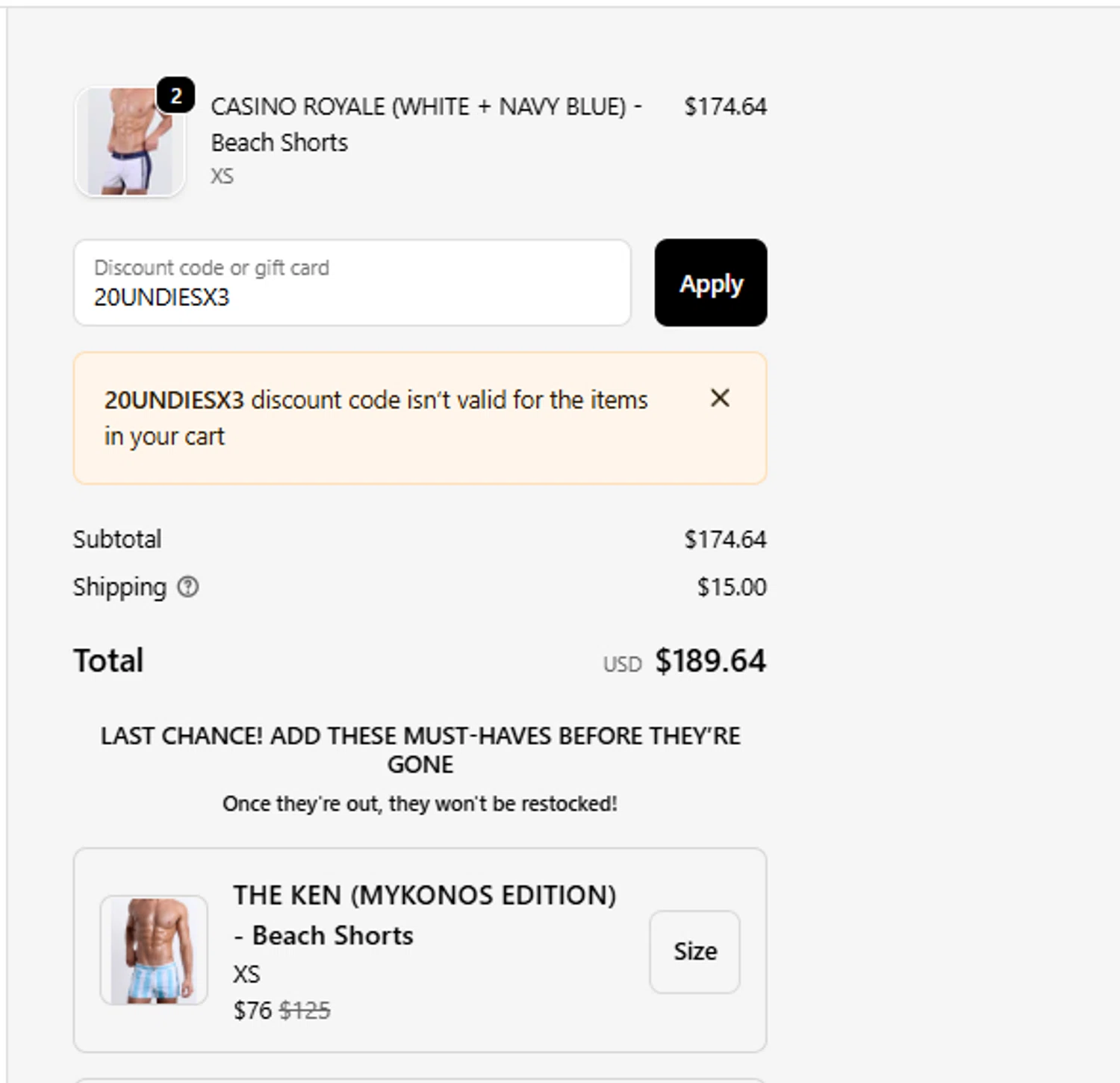 Bang Clothes discount code screenshot showing code 20UNDIESX3 applied at Bang Clothes checkout page. Uploaded by SimplyCodes community member shooou on Oct 3, 2025