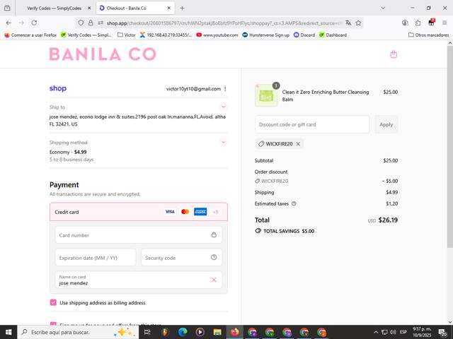 Banila Co. checkout page showing Banila Co. promo code box | Screenshot taken by SimplyCodes community member on Sep 11, 2025