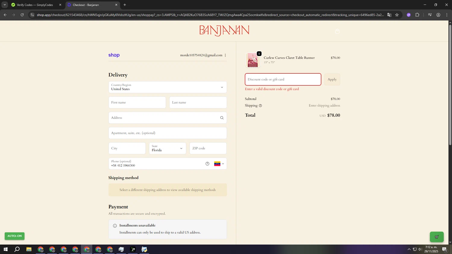 Banjanan discount code screenshot showing code JOYFUL applied at Banjanan checkout page. Uploaded by SimplyCodes community member wwwwwwwwwwwwwwwwwww on Nov 29, 2025