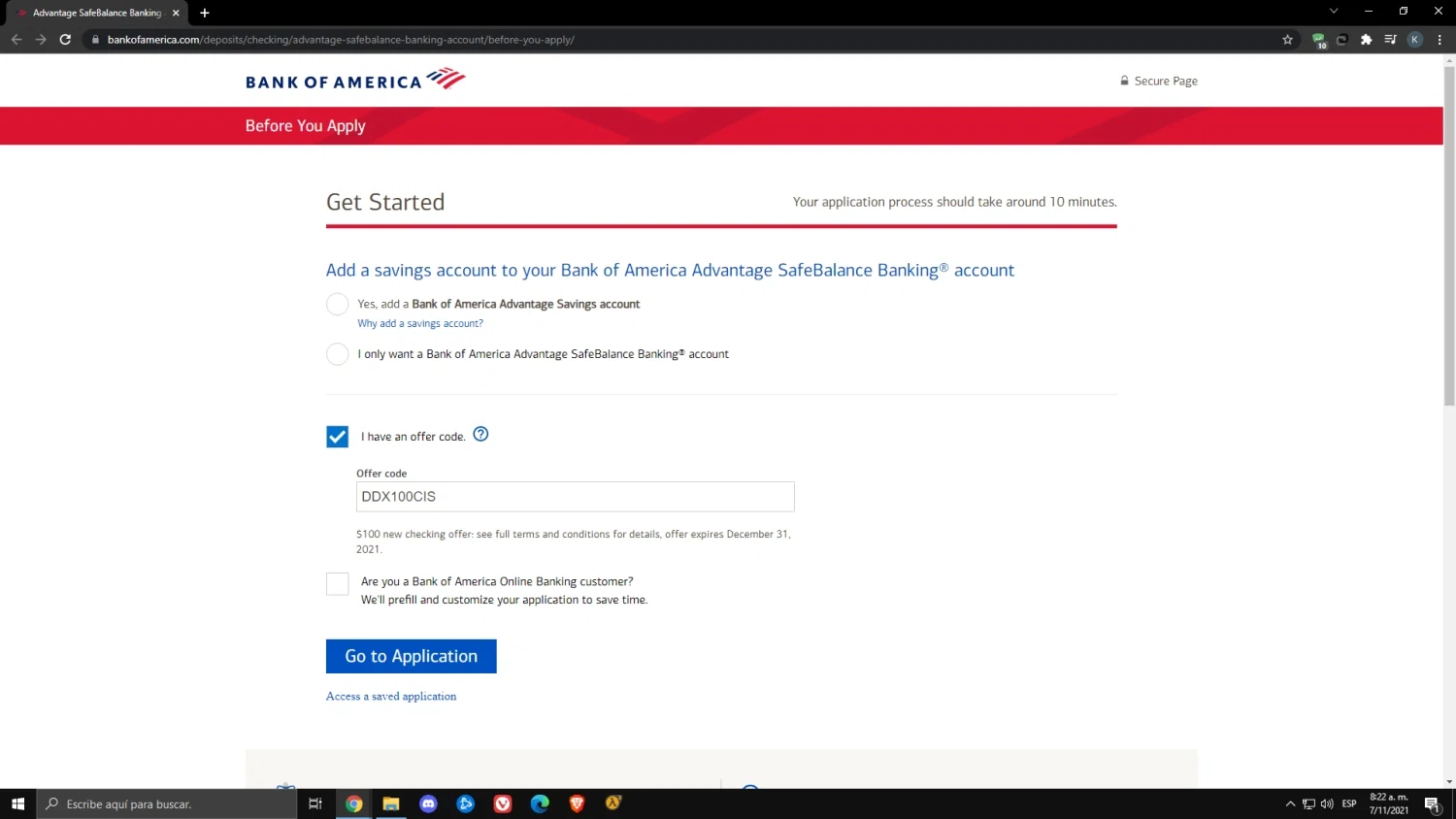 where to use Bank of America promo code box