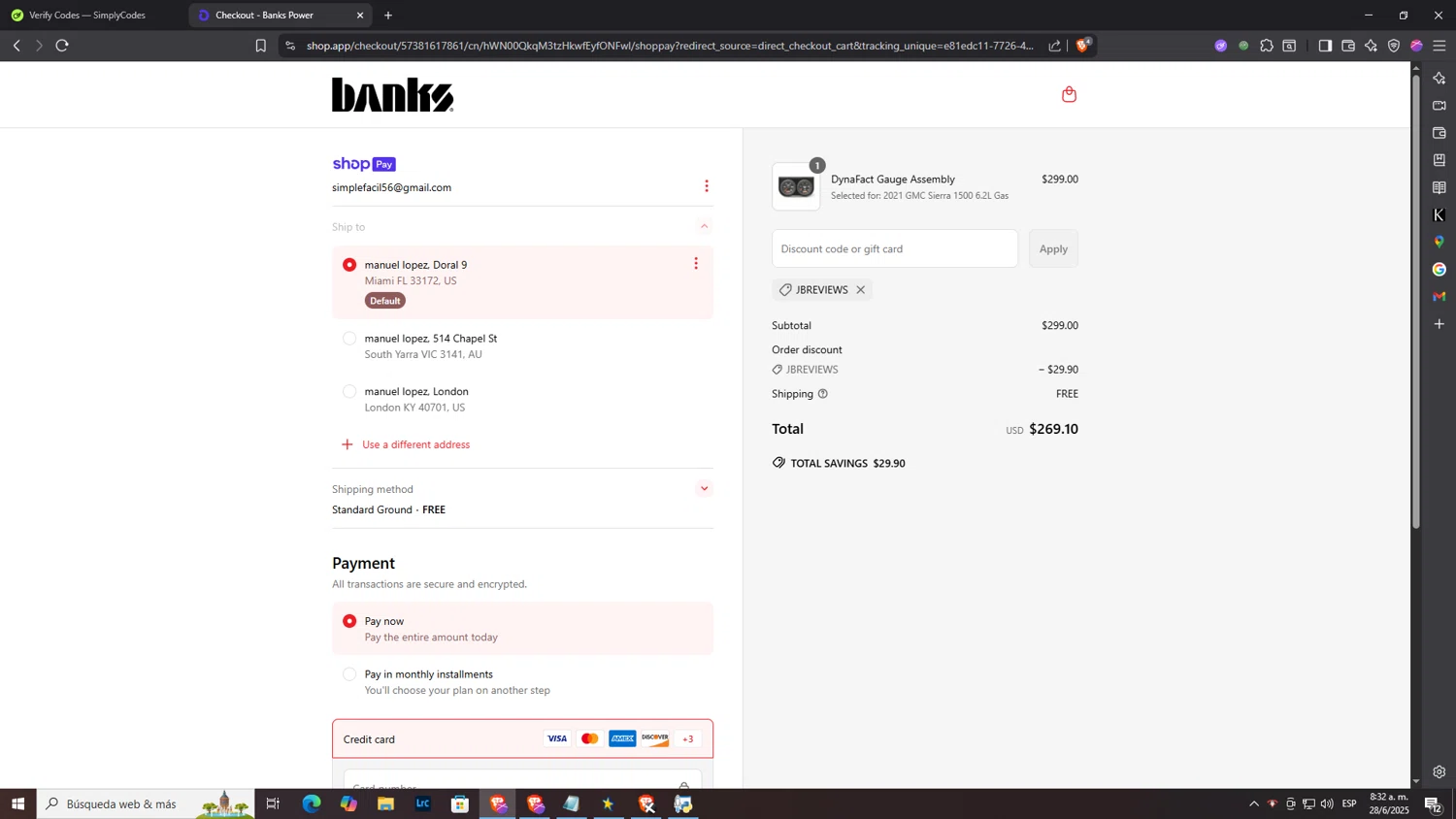 Banks Power discount code screenshot showing code JBREVIEWS applied at Banks Power checkout page. Uploaded by SimplyCodes community member NobleLegend6162 on Jun 28, 2025