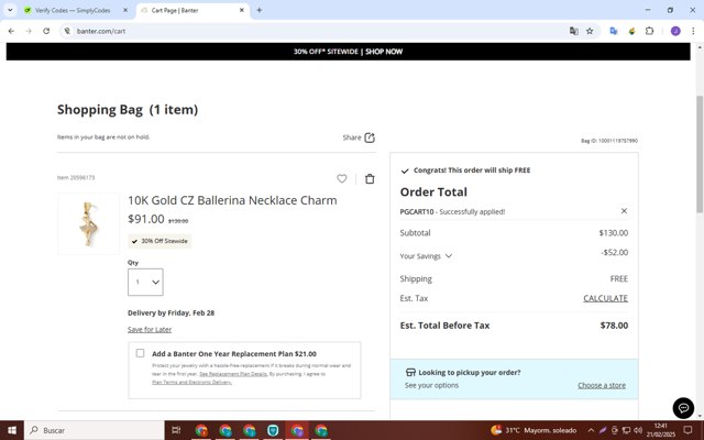 Banter checkout page showing Banter promo code box | Screenshot taken by SimplyCodes community member on Feb 21, 2025