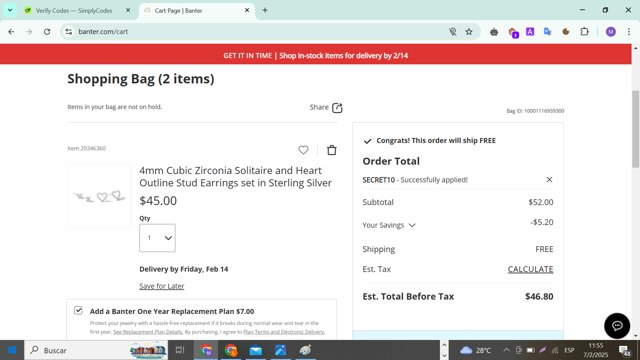 Banter checkout page showing Banter promo code box | Screenshot taken by SimplyCodes community member on Feb 7, 2025