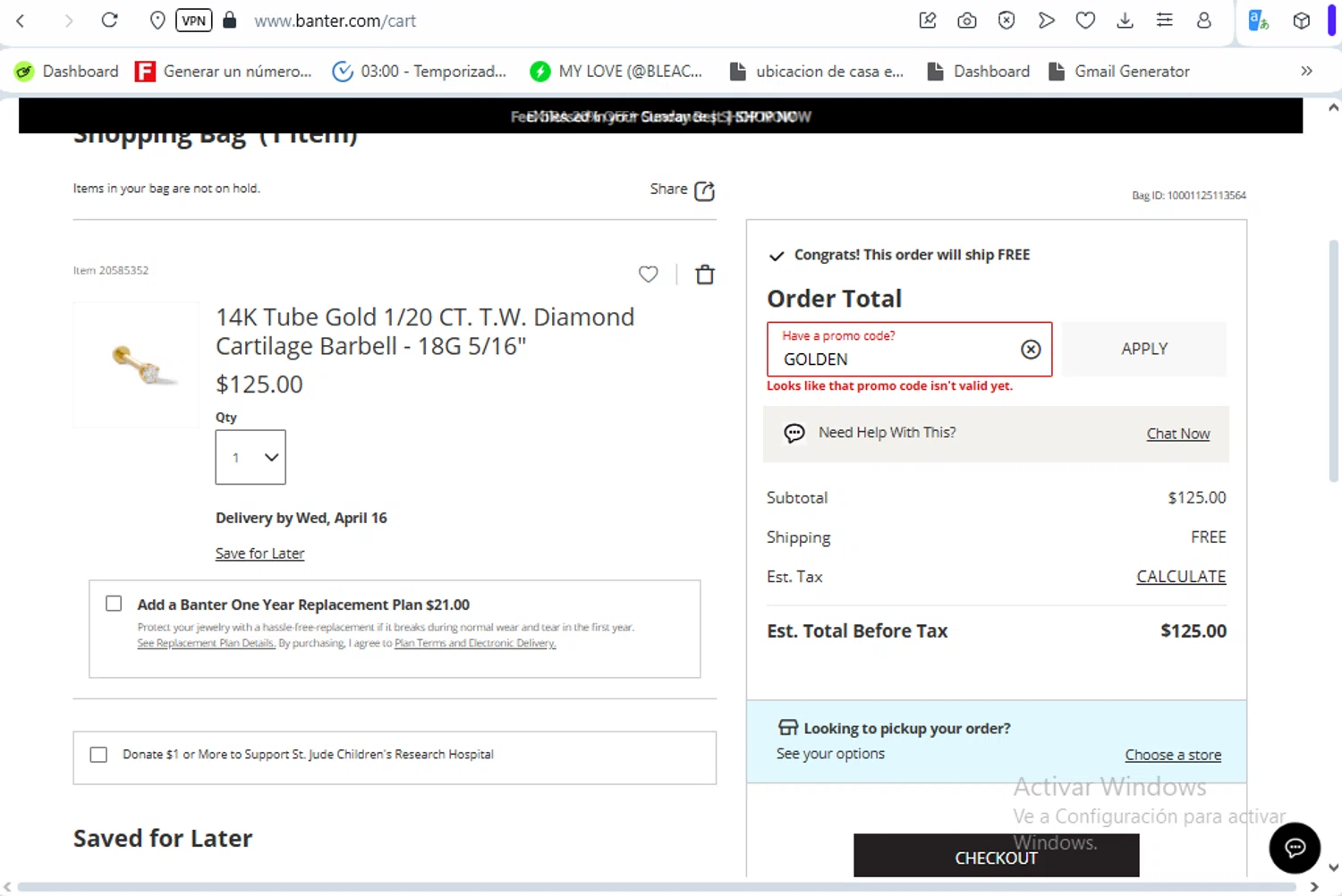 Banter promo code screenshot showing code GOLDEN applied at Banter checkout page. Uploaded by SimplyCodes community member luissilva2 on Apr 9, 2025