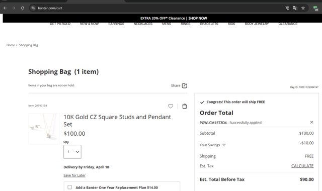 Banter checkout page showing Banter promo code box | Screenshot taken by SimplyCodes community member on Apr 9, 2025