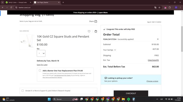 Banter checkout page showing Banter promo code box | Screenshot taken by SimplyCodes community member on Mar 7, 2025