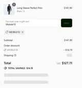 Mobile10 coupon verification screenshot