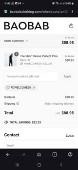 Fdwelcome20 coupon verification screenshot