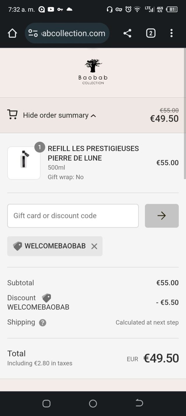 Baobab Collection checkout page showing Baobab Collection promo code box | Screenshot taken by SimplyCodes community member on Sep 13, 2023