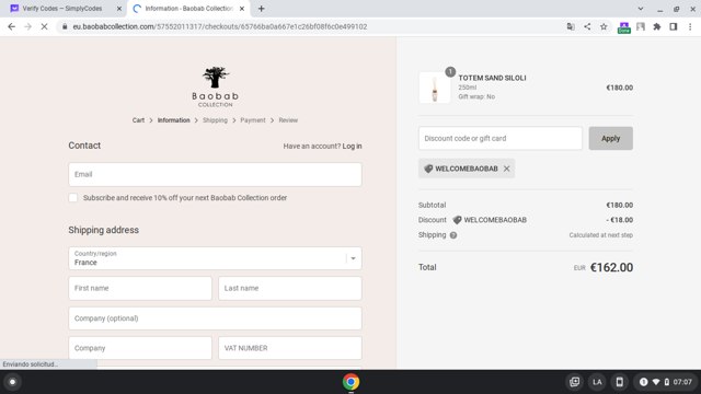 Baobab Collection checkout page showing Baobab Collection promo code box | Screenshot taken by SimplyCodes community member on Dec 26, 2023
