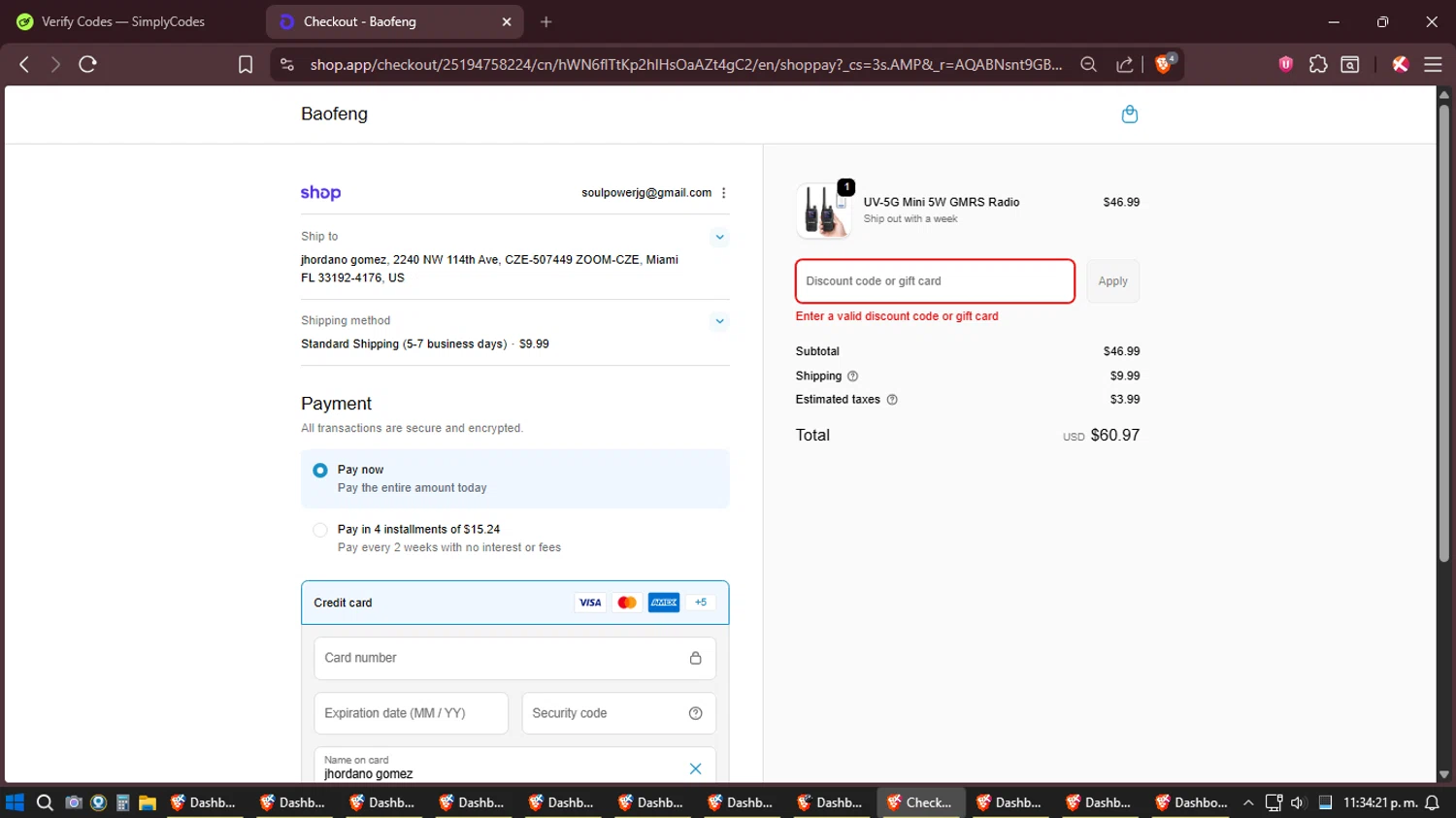 BaoFeng promo code screenshot showing code 25XMASBF applied at BaoFeng checkout page. Uploaded by SimplyCodes community member Shizuku on Dec 21, 2025