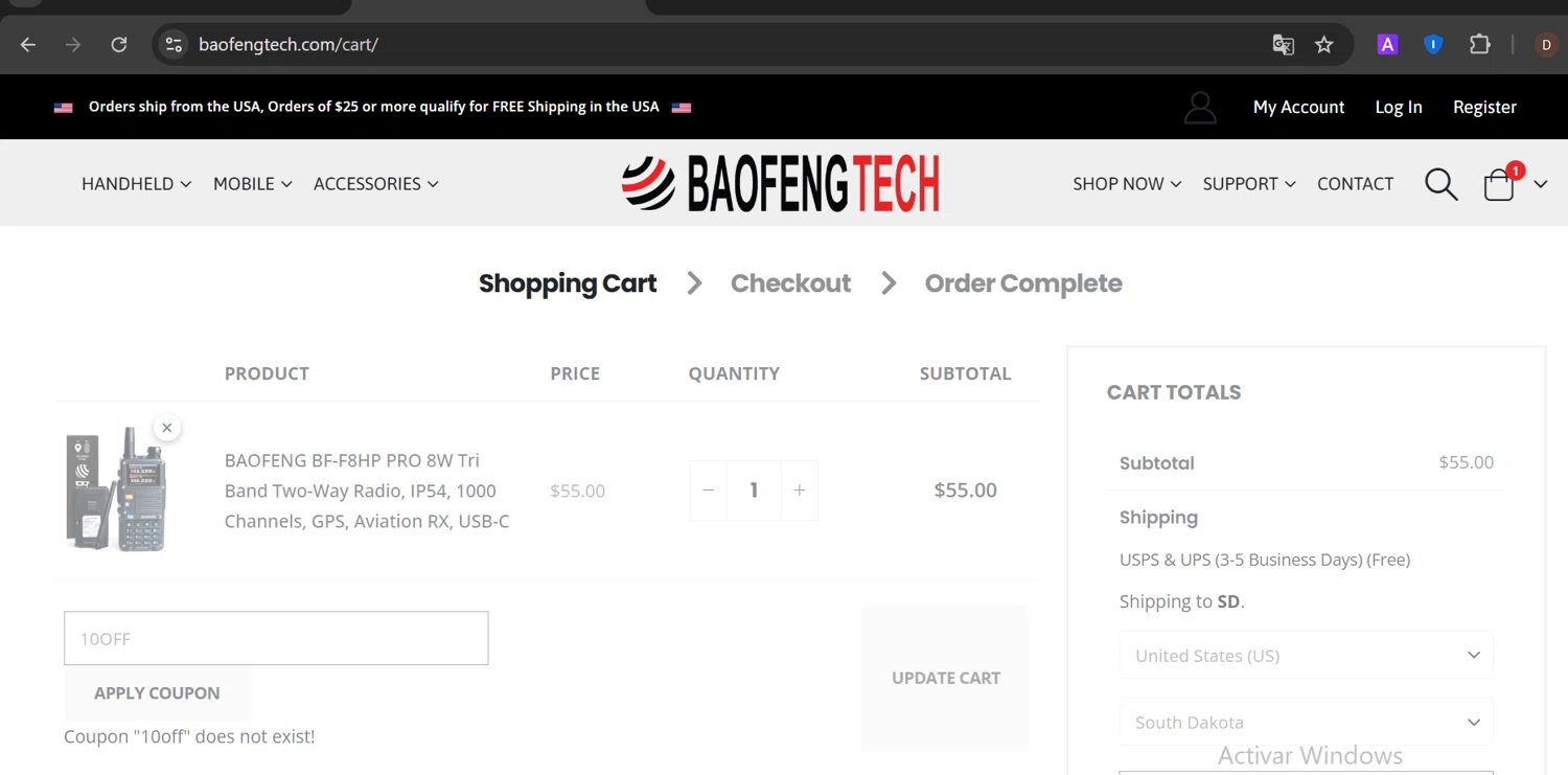 BaoFeng Tech promo code screenshot showing code 10OFF applied at BaoFeng Tech checkout page. Uploaded by SimplyCodes community member PennyCaptain4684 on Mar 21, 2025