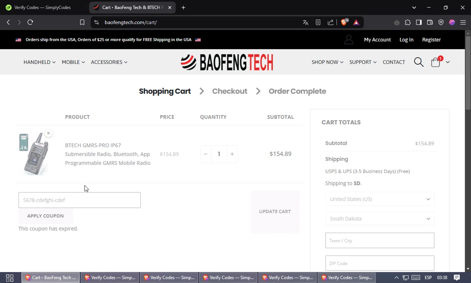 BaoFeng Tech promo code screenshot showing code 5678-cdefghi-cdef applied at BaoFeng Tech checkout page. Uploaded by SimplyCodes community member Jsjsjsjsjsjsjs on Feb 19, 2025