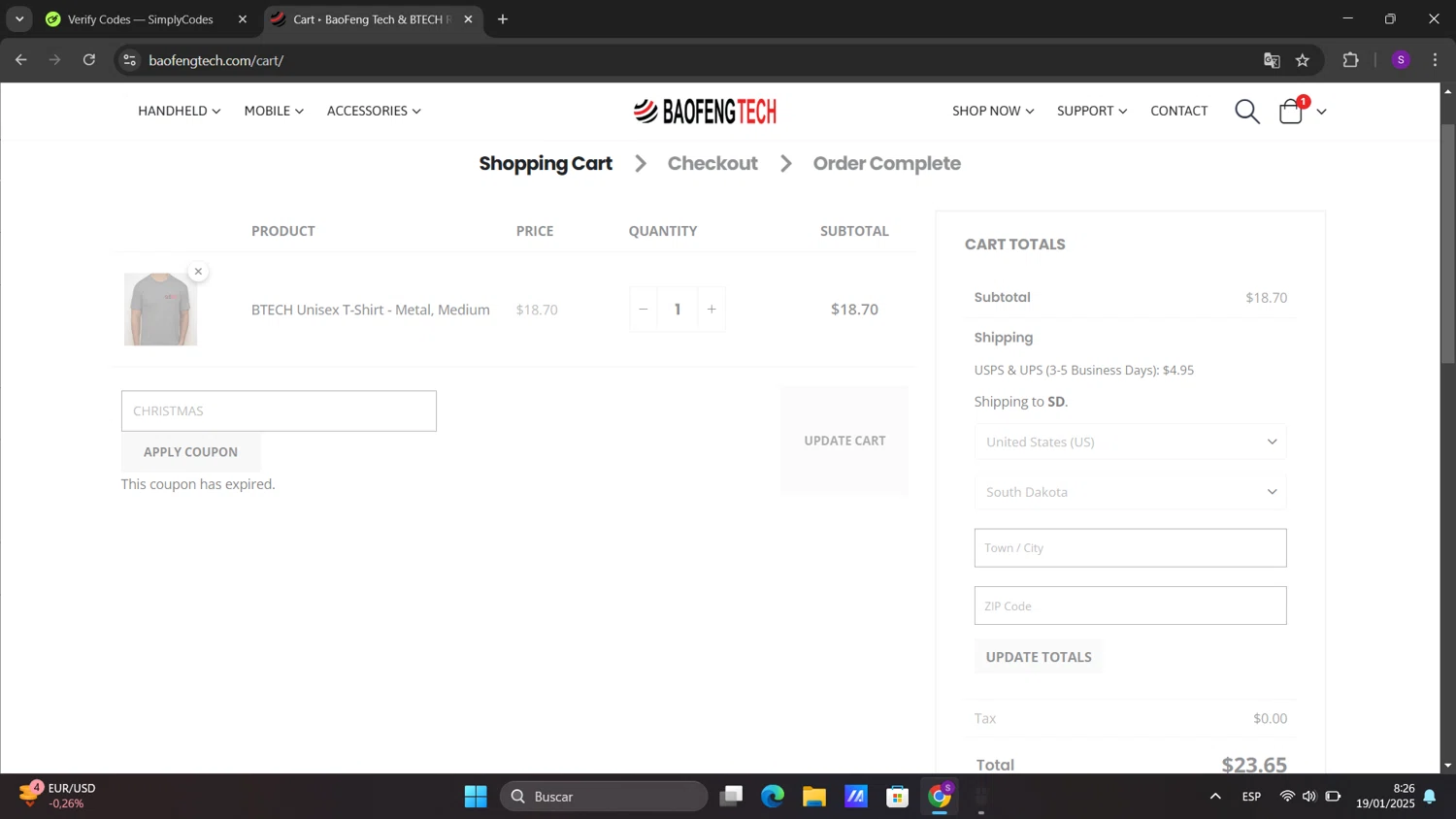 BaoFeng Tech promo code screenshot showing code CHRISTMAS applied at BaoFeng Tech checkout page. Uploaded by SimplyCodes community member sorialbam on Jan 19, 2025
