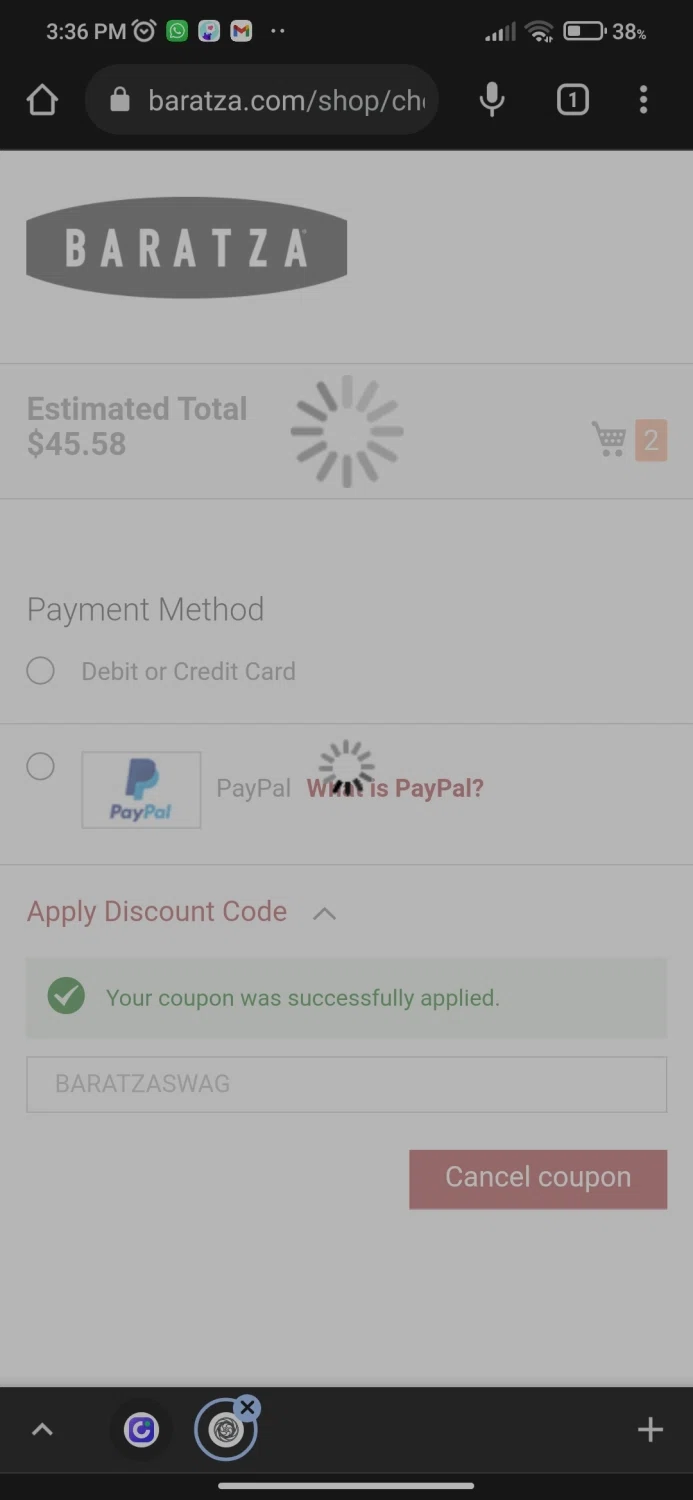 Baratza checkout page showing Baratza promo code box | Screenshot taken by SimplyCodes community member on Aug 17, 2022