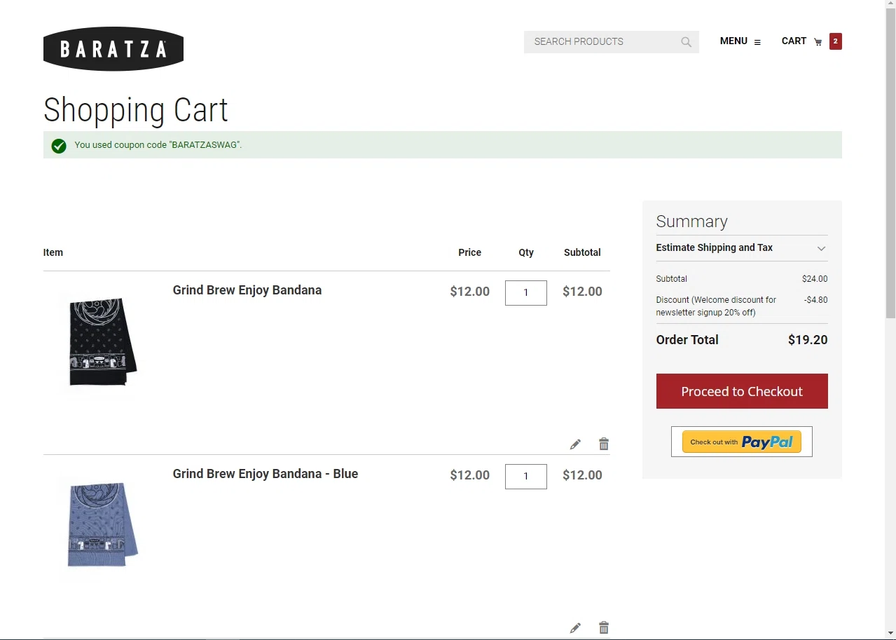 Baratza checkout page showing Baratza promo code box | Screenshot taken by SimplyCodes community member on Jul 3, 2022