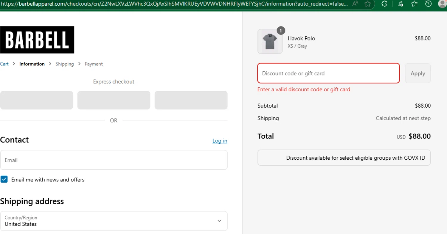 Barbell Apparel discount code screenshot showing code AMANDA10 applied at Barbell Apparel checkout page. Uploaded by SimplyCodes community member chepipro on Jun 14, 2025