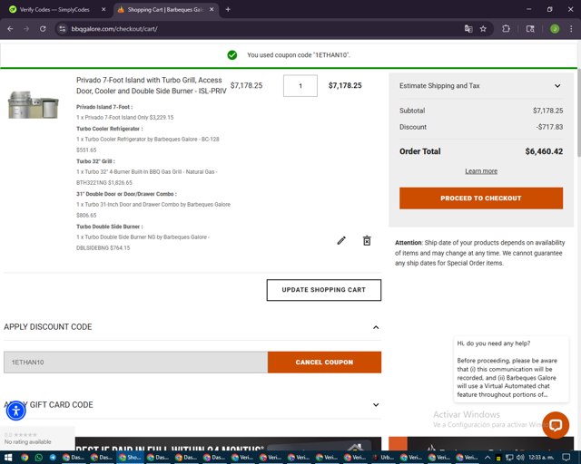 Barbeques Galore checkout page showing Barbeques Galore promo code box | Screenshot taken by SimplyCodes community member on Aug 31, 2025