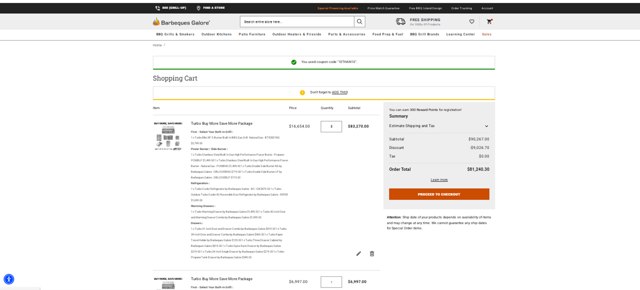 Barbeques Galore checkout page showing Barbeques Galore promo code box | Screenshot taken by SimplyCodes community member on Jul 20, 2025