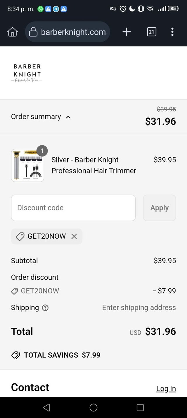 Barber Knight checkout page showing Barber Knight discount code box | Screenshot taken by SimplyCodes community member on Jun 17, 2025