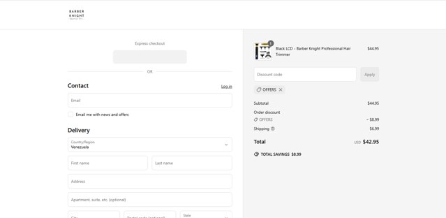 Barber Knight checkout page showing Barber Knight discount code box | Screenshot taken by SimplyCodes community member on Jun 18, 2025