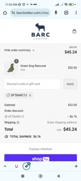 DFTBARC13 coupon verification screenshot