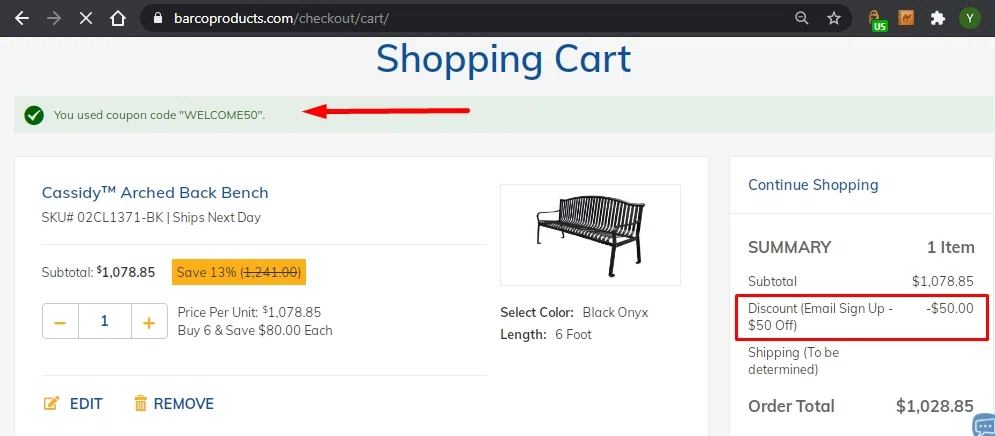 Barco Products checkout page showing Barco Products promo code box | Screenshot taken by SimplyCodes community member on Mar 18, 2021