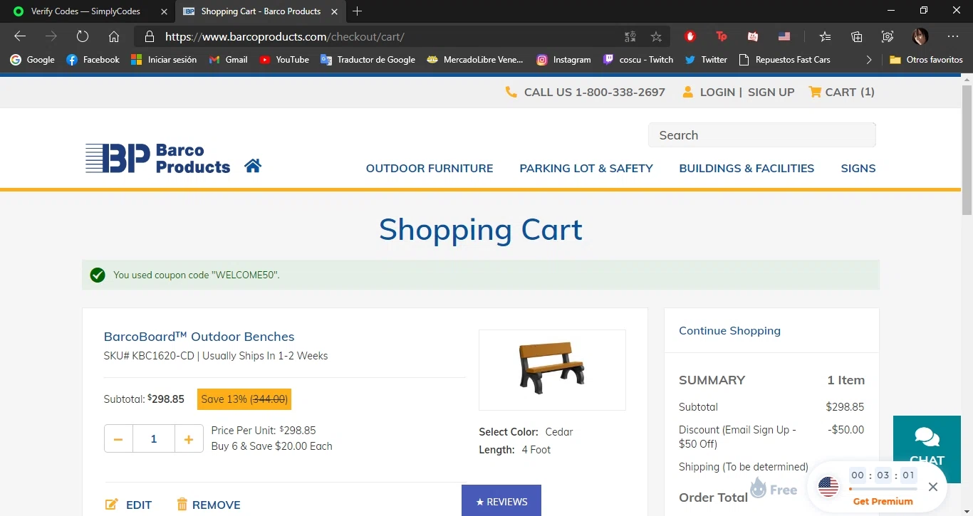 Barco Products checkout page showing Barco Products promo code box | Screenshot taken by SimplyCodes community member on Jan 11, 2021