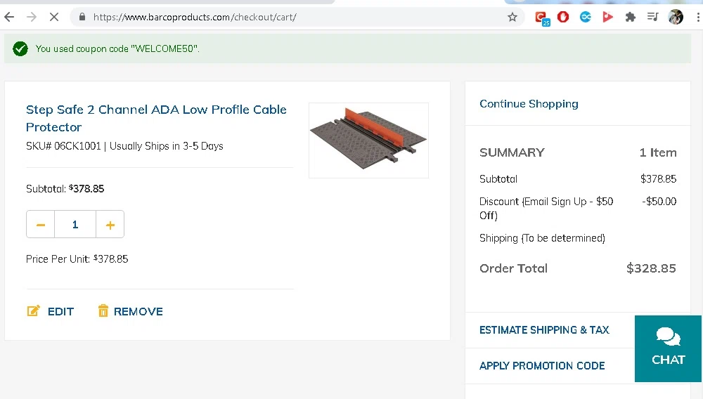 Barco Products checkout page showing Barco Products promo code box | Screenshot taken by SimplyCodes community member on Feb 17, 2021