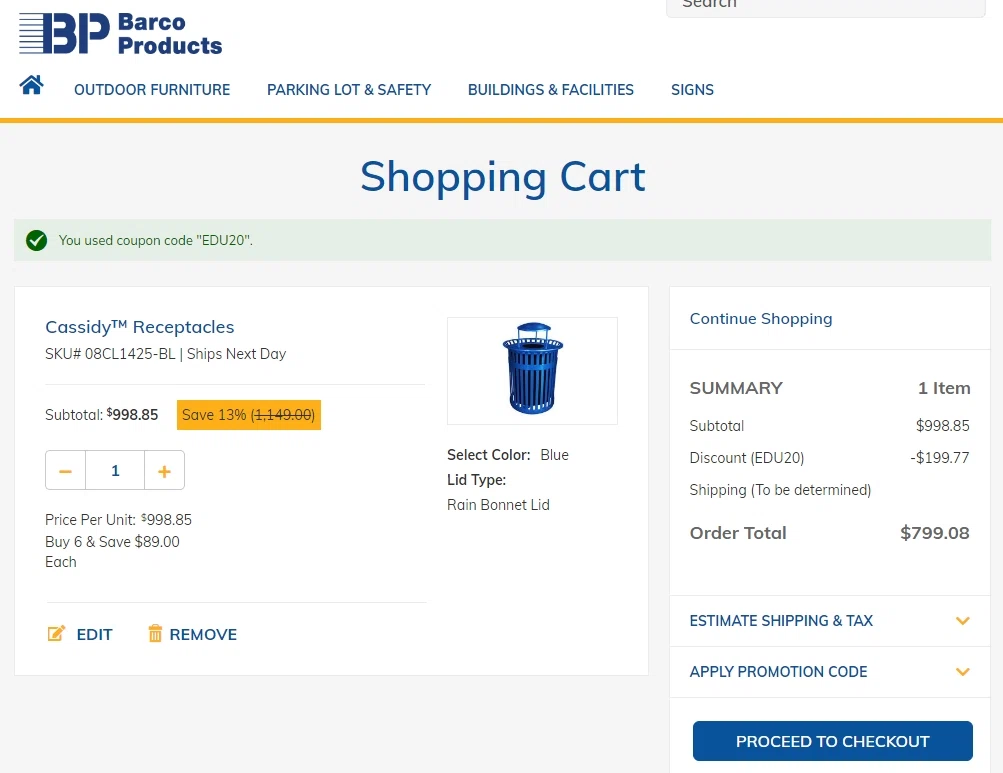 Barco Products checkout page showing Barco Products promo code box | Screenshot taken by SimplyCodes community member on Dec 19, 2020