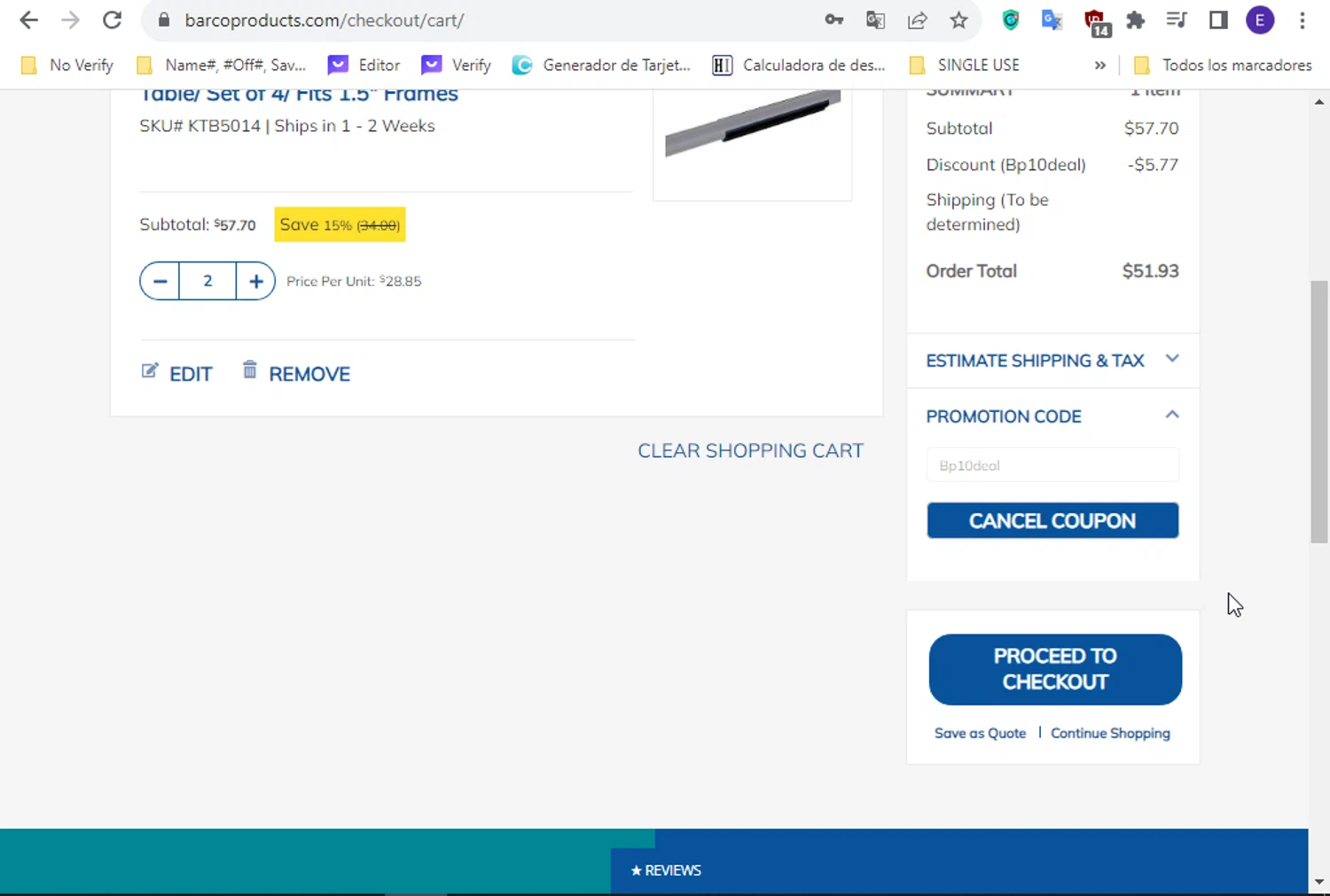 Barco Products checkout page showing Barco Products promo code box | Screenshot taken by SimplyCodes community member on Oct 17, 2023
