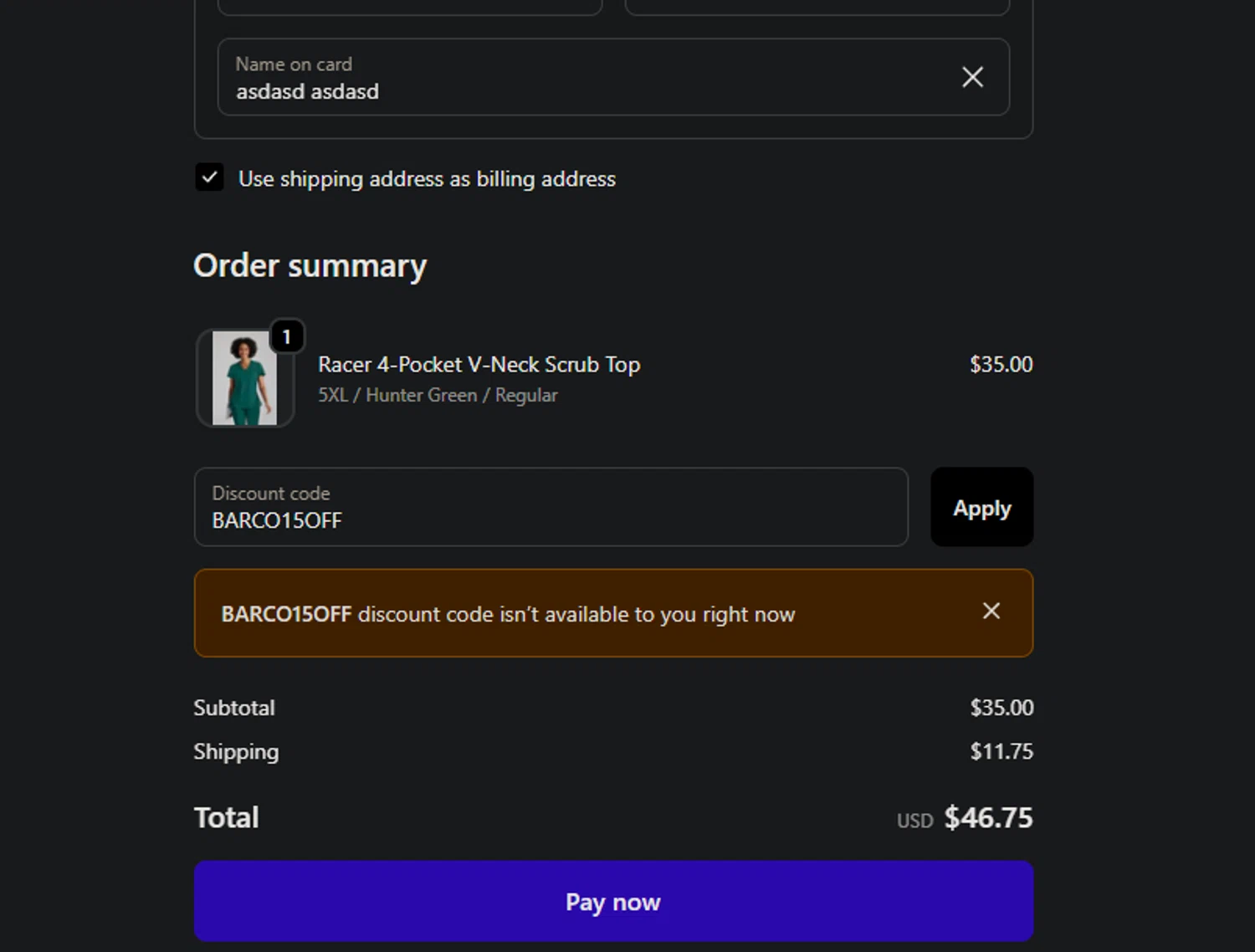 Barco Uniforms promo code screenshot showing code BARCO15OFF applied at Barco Uniforms checkout page. Uploaded by SimplyCodes community member jaimitoalcachofa on Oct 20, 2025