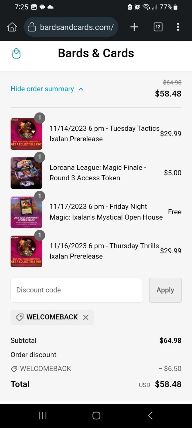where to use Bards & Cards promo code box