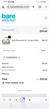 CLEARSKIN10 coupon verification screenshot