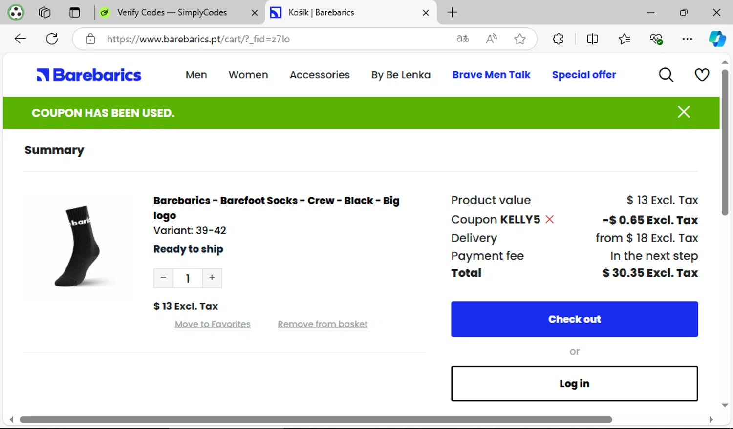 Barebarics checkout page showing Barebarics coupon code box | Screenshot taken by SimplyCodes community member on Oct 18, 2024