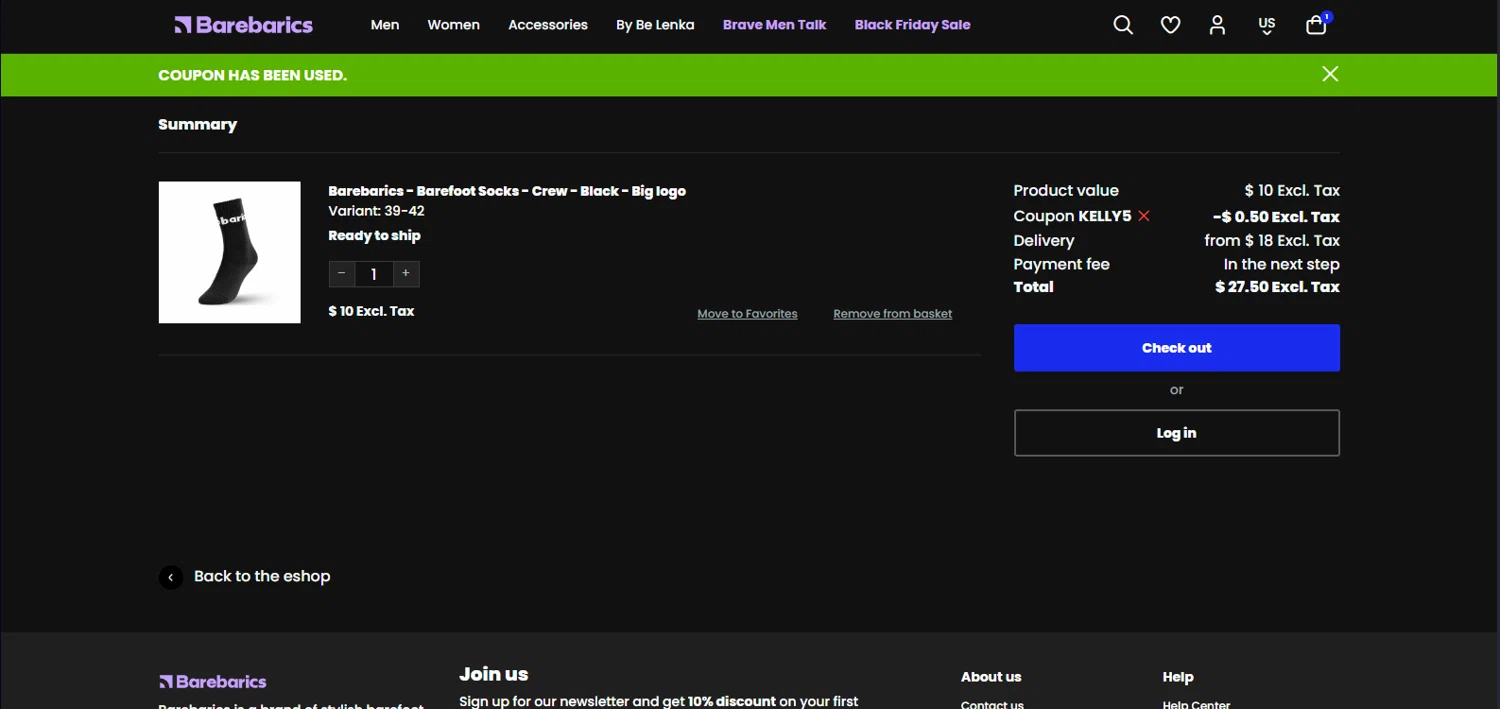 Barebarics checkout page showing Barebarics coupon code box | Screenshot taken by SimplyCodes community member on Nov 16, 2024