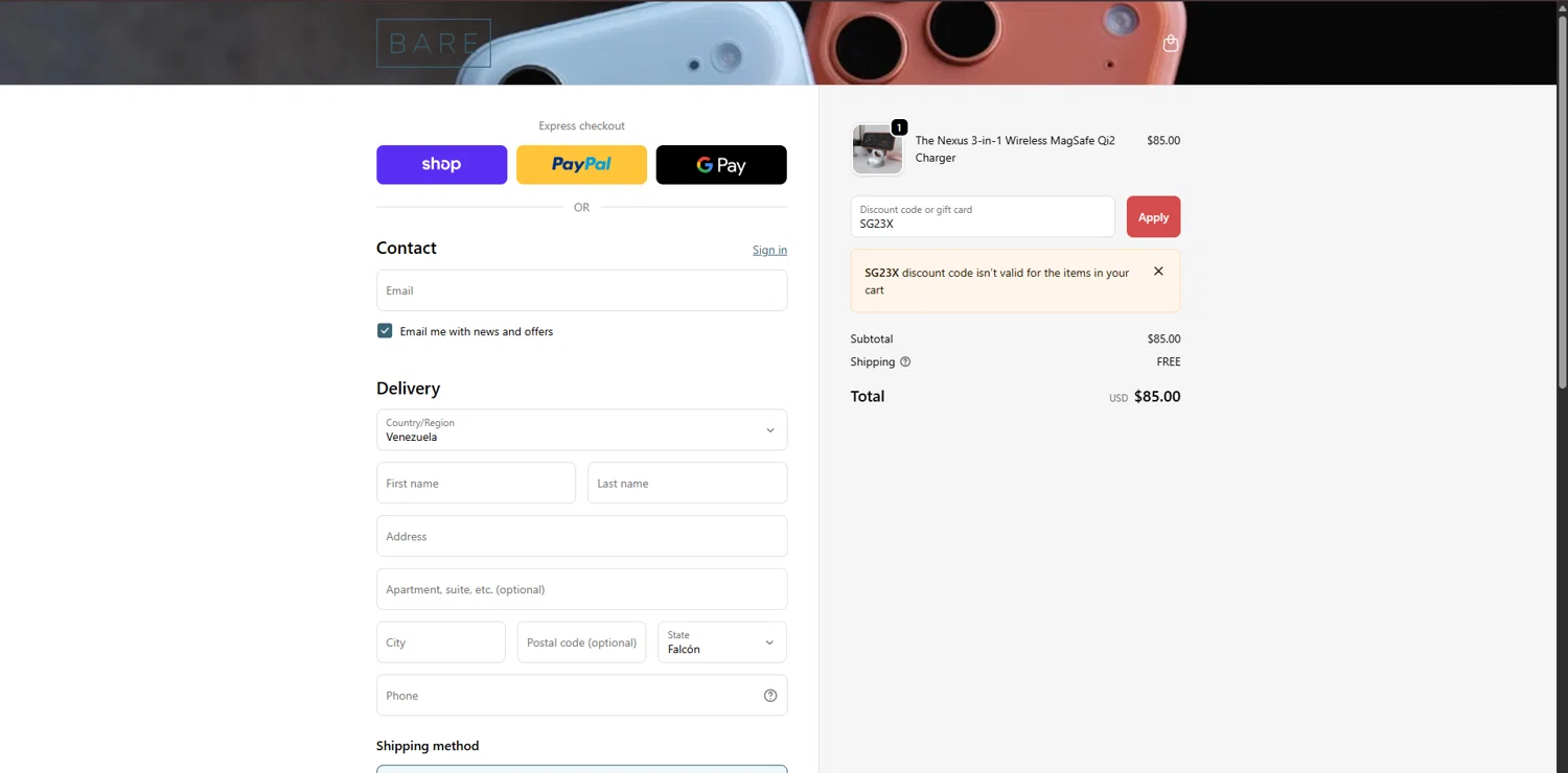 Bare Cases promo code screenshot showing code SG23X applied at Bare Cases checkout page. Uploaded by SimplyCodes community member RewardMaven959 on Nov 16, 2025