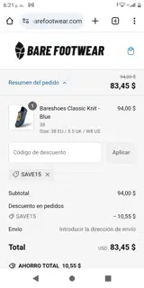 SAVE15 coupon verification screenshot